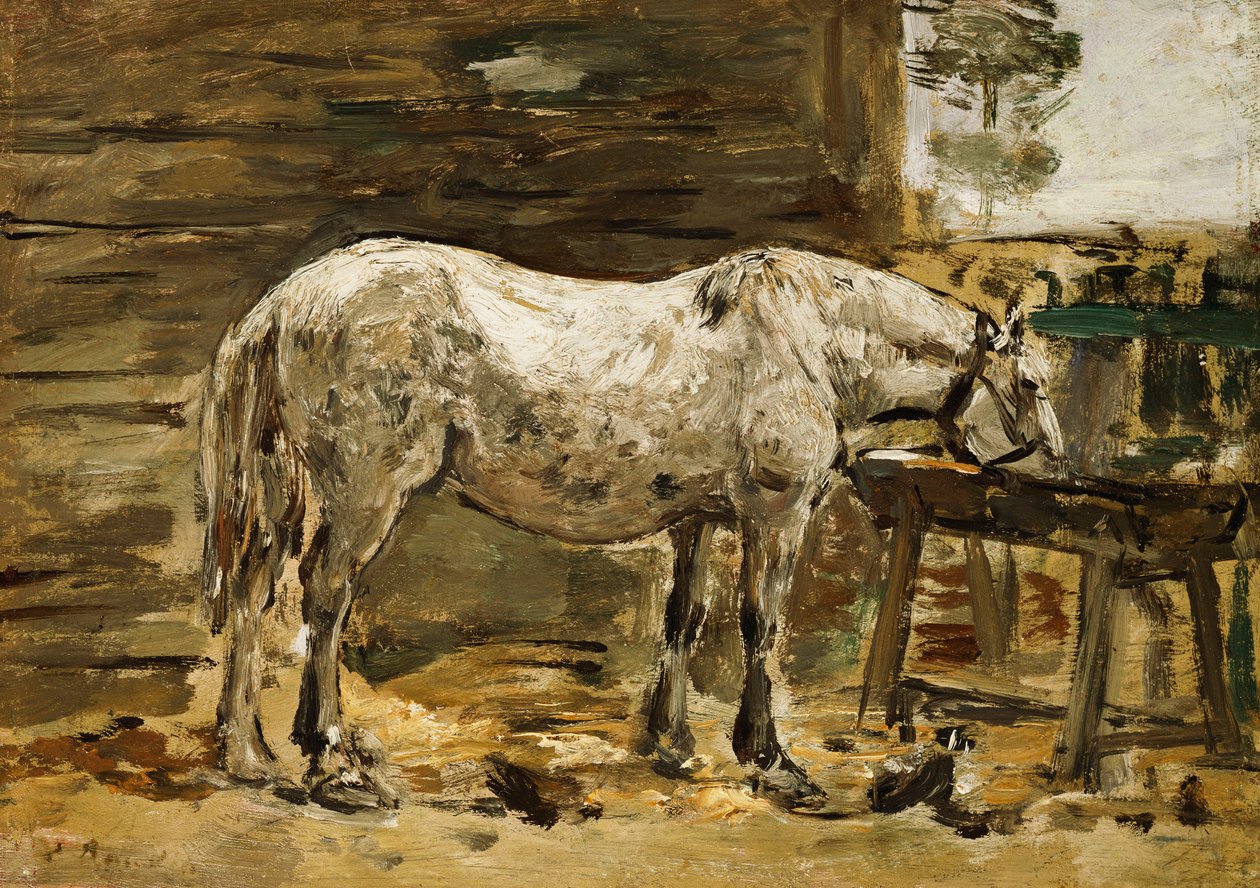 White Horse at the Drinking Trough, c.1885-90 av Eugene Louis Boudin