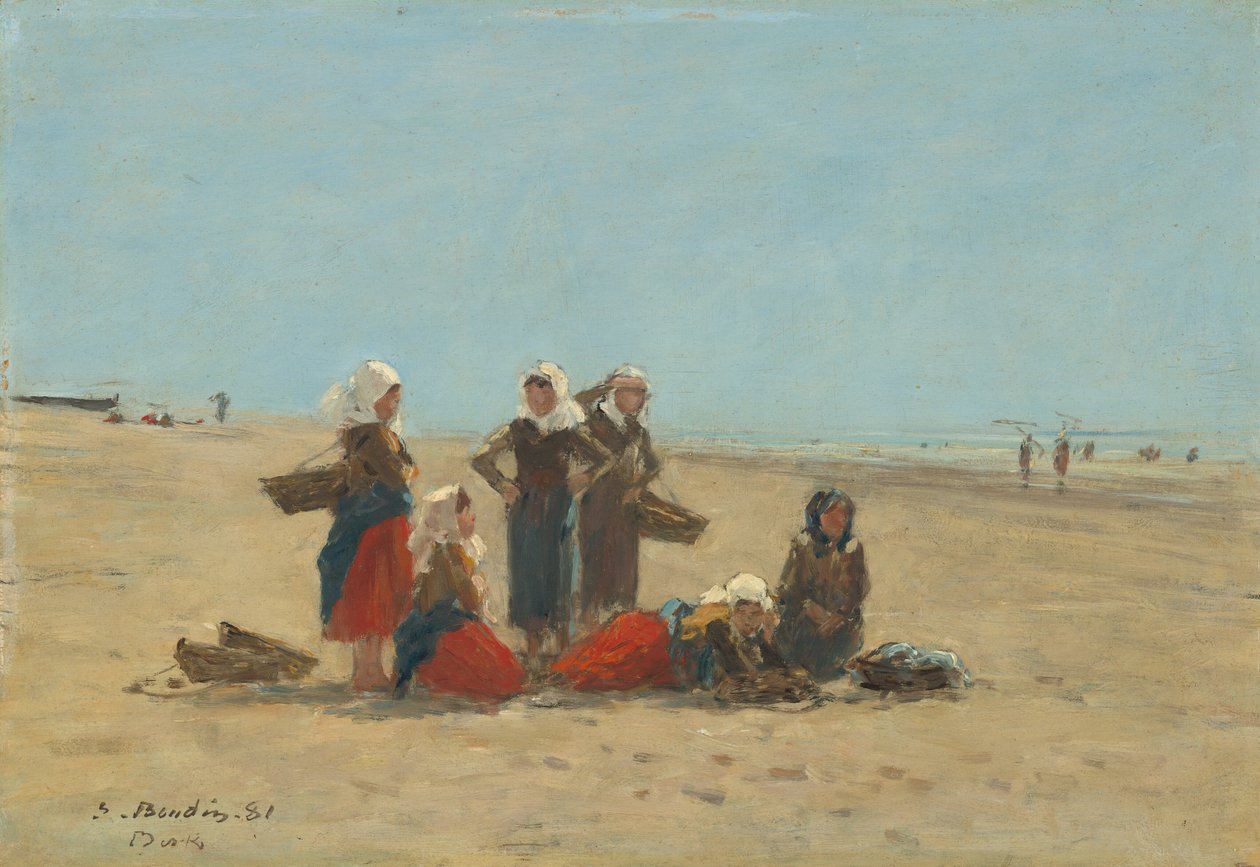 Kvinnor på stranden i Berck, 1881. av Eugene Louis Boudin