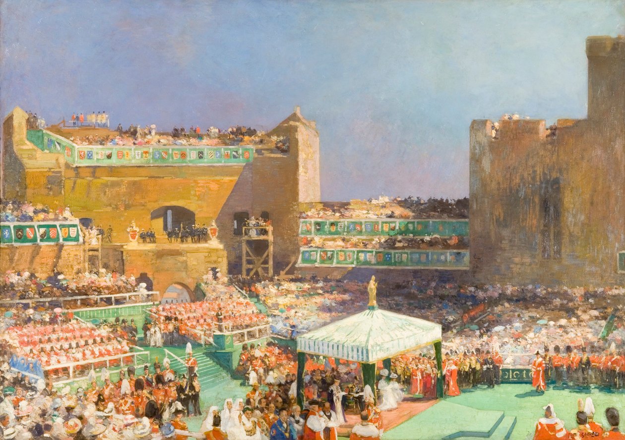 "Investering av prinsen av Wales i Caernarvon", 1912 av Eugene Louis Gillot
