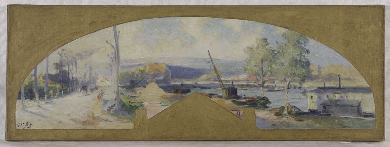 Skiss till rådhuset i Issy-les-Moulineaux: La Seine à Issy-les-Moulineaux, ca 1901 (olja på duk) av Eugene Louis Gillot