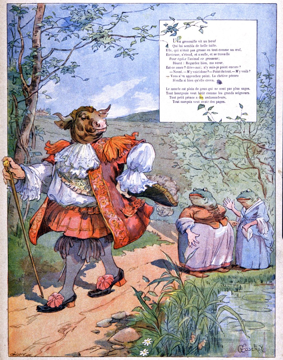 Grodan som strävade efter att bli lika stor som oxen, ca. 1900 (gravyr) av Eugene Louis Gillot