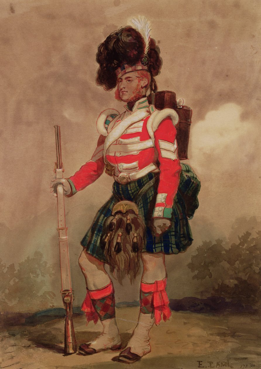 En soldat från 79th Highlanders vid Chobham Camp 1853 av Eugene Louis Lami