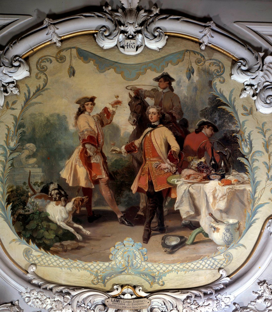 En jaktlunch på 1700-talet Målning av Eugene Louis Lami (1800-1890) Chantilly från 1800-talet, Musee Conde av Eugene Louis Lami