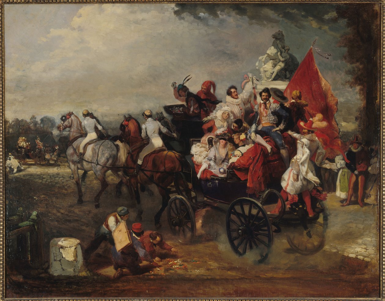 Vagn med män och kvinnor i kostym på Champs-Elysees, 1834 av Eugene Louis Lami