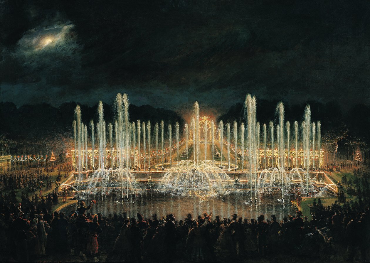 Upplyst fontän i Bassin de Neptune för att hedra prins Francisco de Assisi de Bourbon (1822-1902) 21 augusti 1864 av Eugene Louis Lami