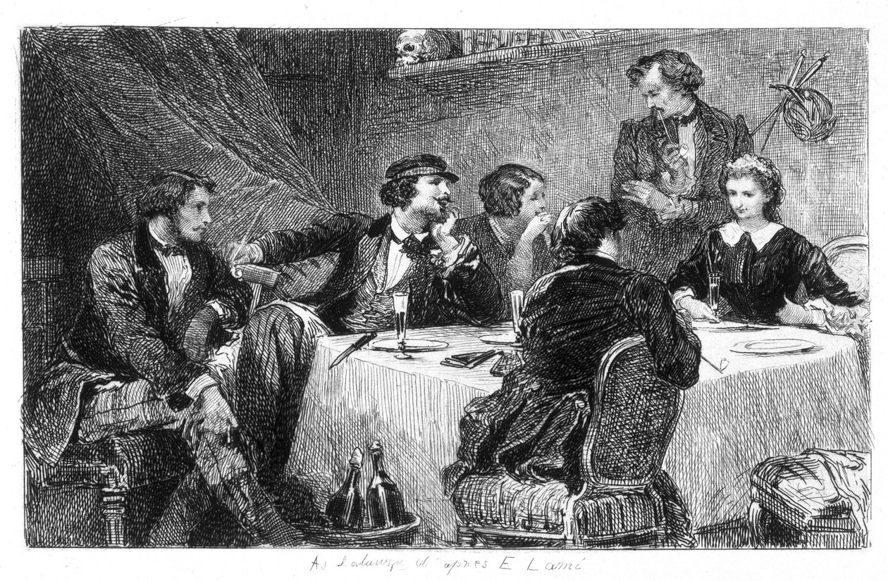 Illustration av Eugène Lami av "Mimi de Pinson" av Alfred de Musset av Eugene Louis Lami