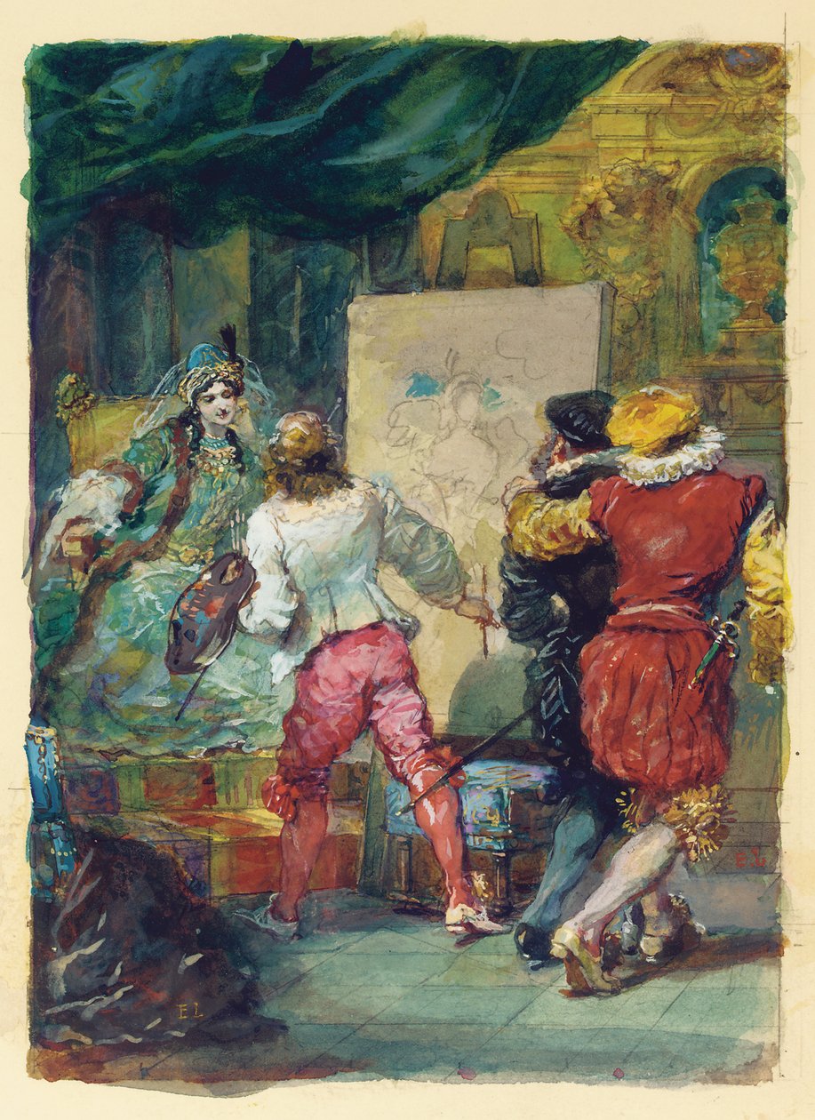 Den sicilianska eller målarkärleken, efter Moliere (akt IV, scen XII) (penna, akvarell, gouache) av Eugene Louis Lami