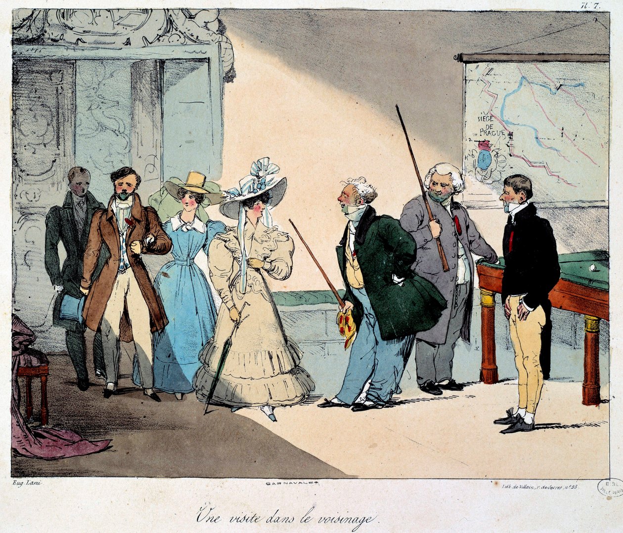 Livet på slottet: ett besök i grannskapet. Litografi av en teckning av Eugene Louis Lami (1800-1890) 1828 Paris, Musee Carnavalet av Eugene Louis Lami