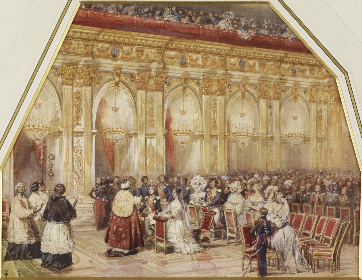 Prins Ferdinand Philippe dOrleans och hertiginnan Helene av Mecklenburg-Schwerin gifte sig 1837. av Eugene Louis Lami