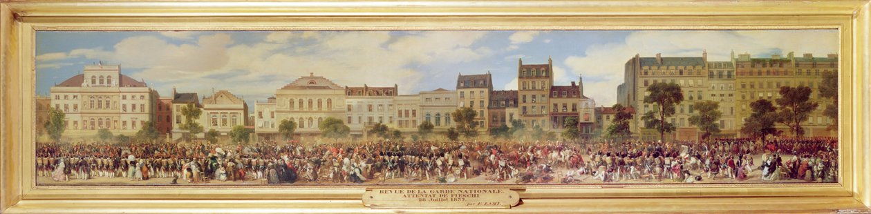 Granskning av nationalgardet, attack av Fieschi, 28 juli 1835 av Eugene Louis Lami