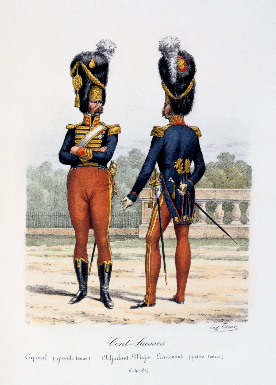Cent-Suisses, Corporal helklänning, Adjudant-Major Löjtnant klä av sig, 1814-17 av Eugene Titeux