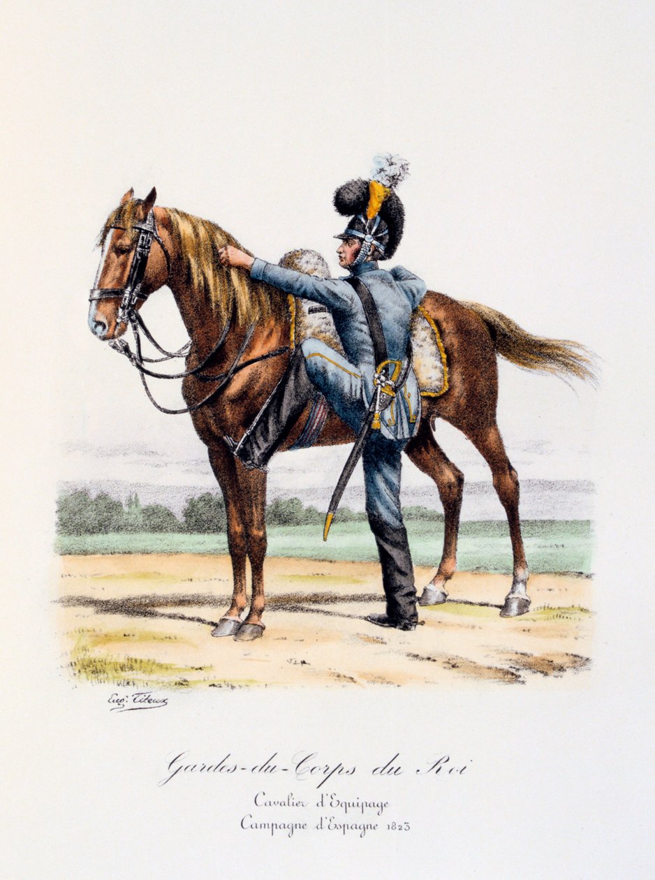 Kungens livvakter, kavaljer, spanska kampanjen, 1823 av Eugene Titeux