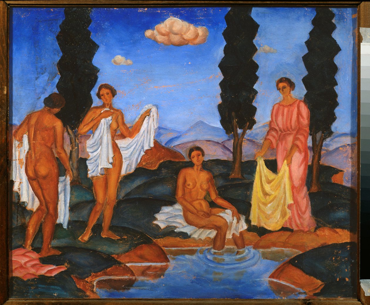 Badande - Verk av Eugeniusz Zak (1884-1926), tempera på kartong av Eugeniusz Zak