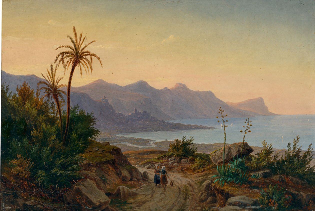 Eugen von Guérard - Södra kustlandskapet med palmer, 1844 av Eugene von Guérard