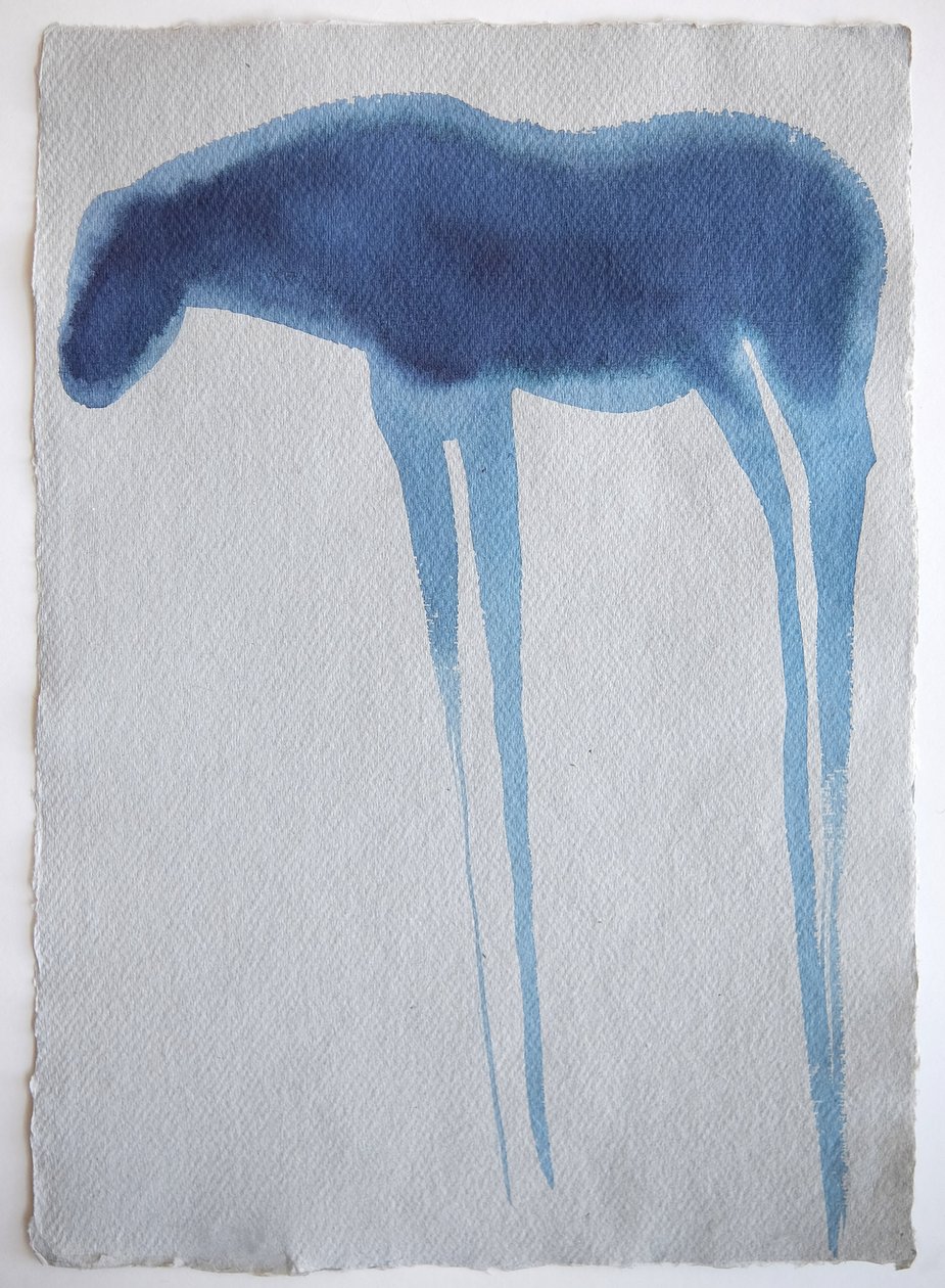Blue Horse2, 2023 (pigment, handgjort papper) av Eugenie Vronskaya