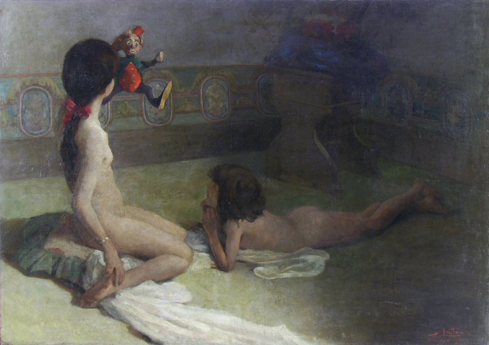  Meninas e PolichineloGirls with Pulcinella av Eugenio Latour