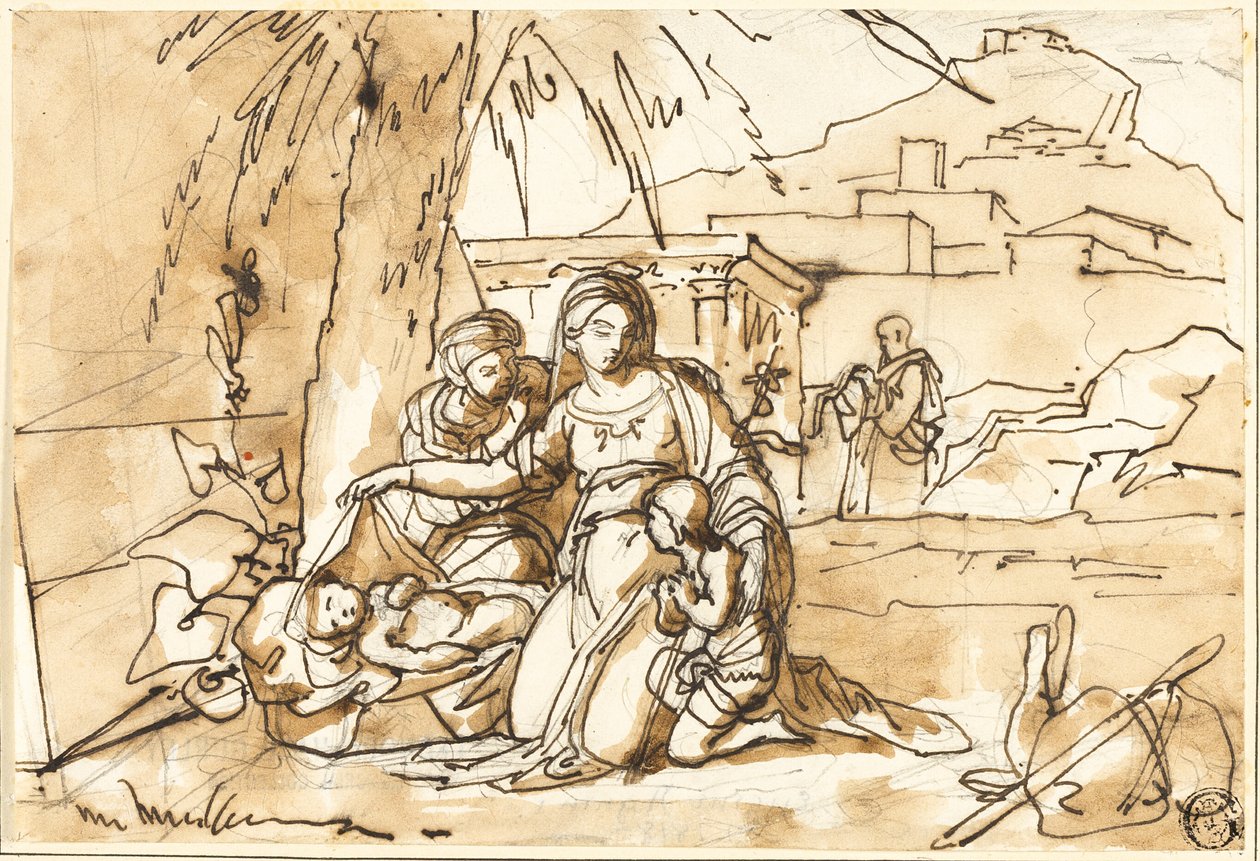 Madonna med barn, S:ta Anna och S:t Johannesbarnet, med S:t Josef i bakgrunden av Eugenio Agneni