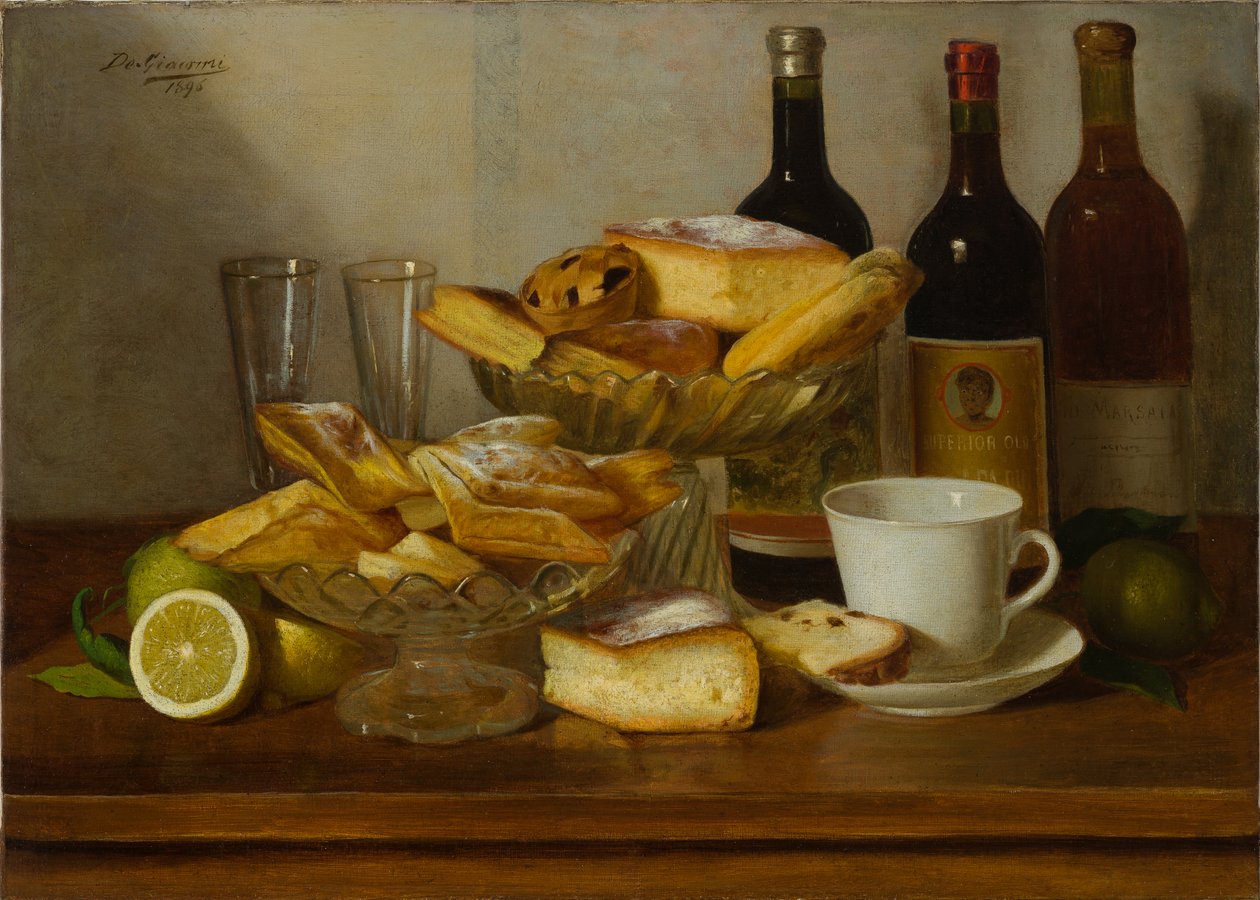 Stilleben med flaska (oljemålning på duk) av Eugenio De Giacomi