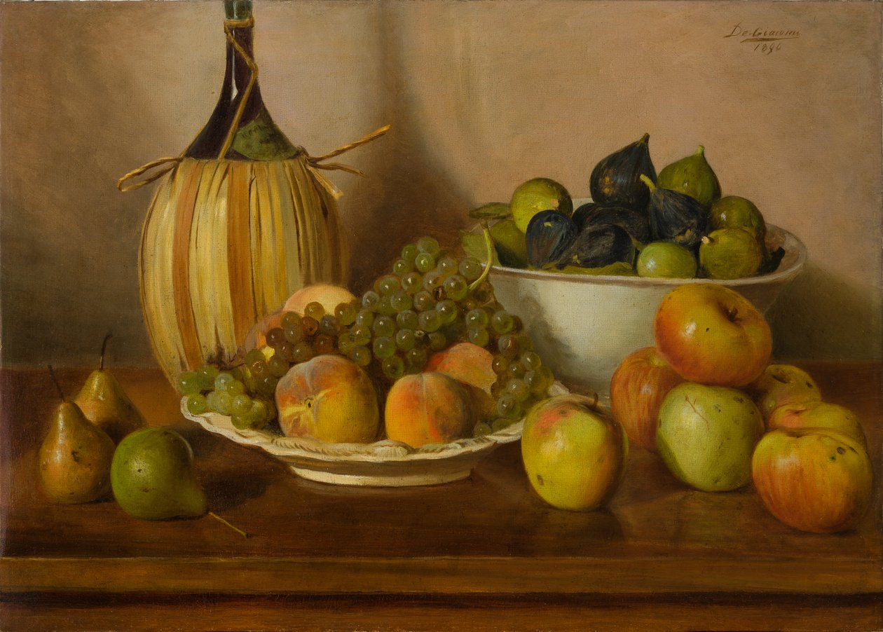 Stilleben med frukt (oljemålning på duk) av Eugenio De Giacomi