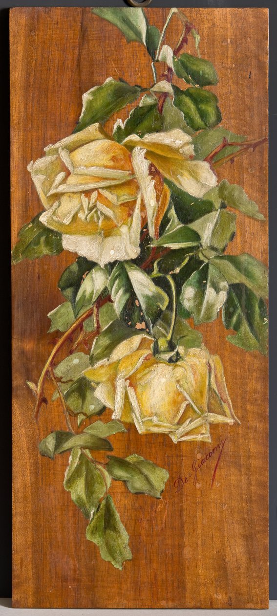 Gula rosor (olja på trä) av Eugenio De Giacomi