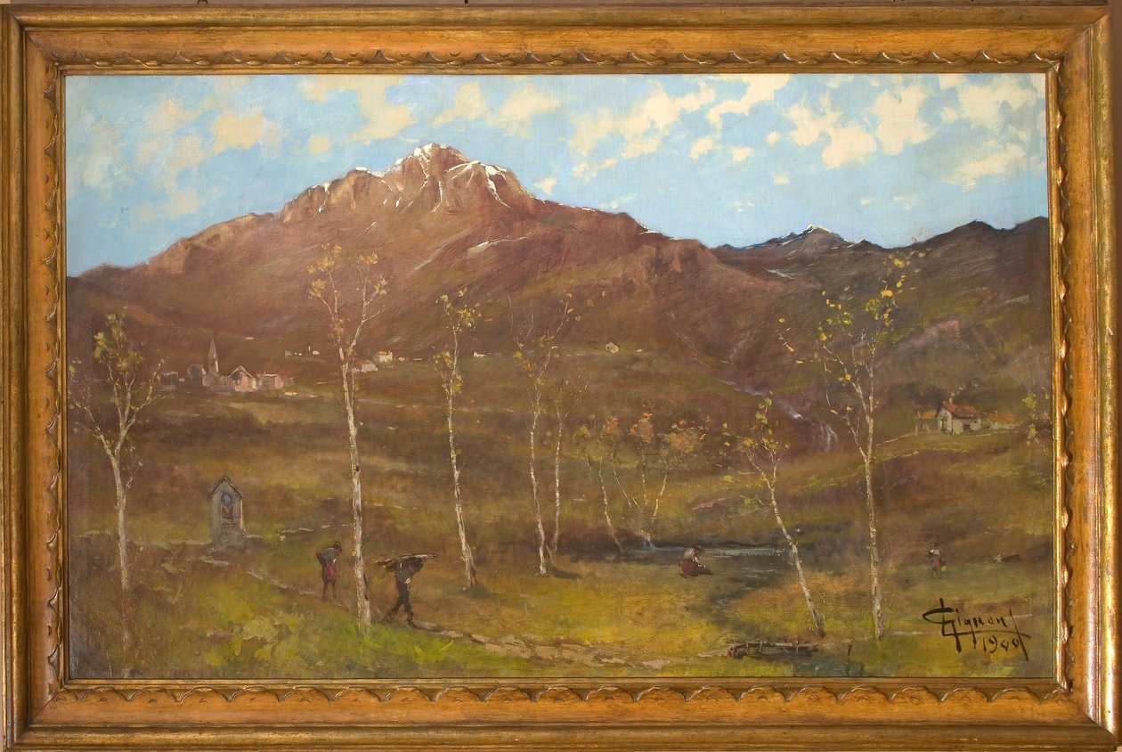 Bergslandskap (olja på duk) av Eugenio Gignous