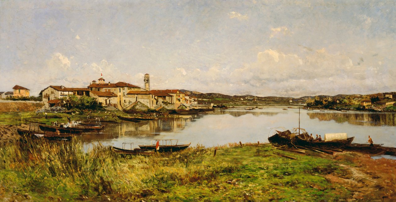 Utsikt över Sesto Circalende, ca 1885 (olja på duk) av Eugenio Gignous