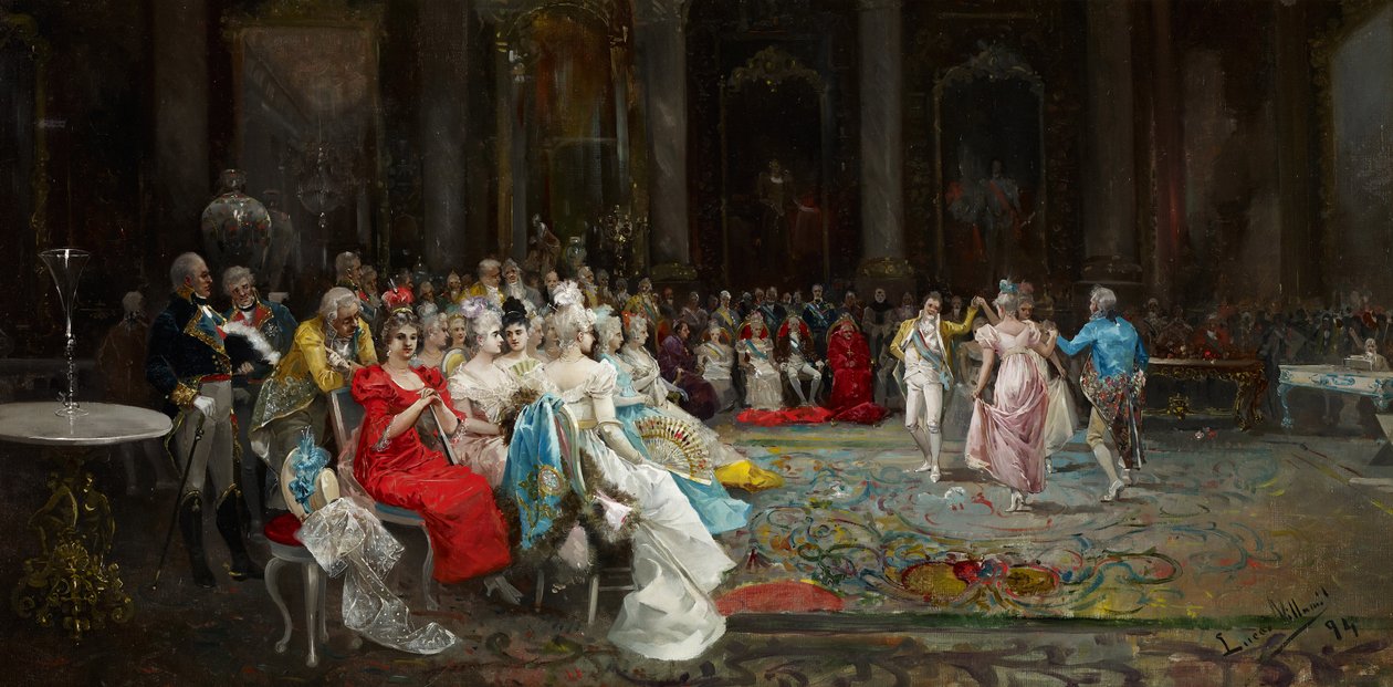 Dans på palatset - Lucas Villaamil, Eugenio (1858-1919) - 1894 - Olja på duk - 55x110 - Museo Carmen Thyssen, Malaga av Eugenio Lucas Villaamil