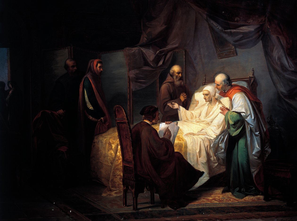 Dante Alighieri (1265-1321) på sin dödsbädd av Eugenio Moretti Larese
