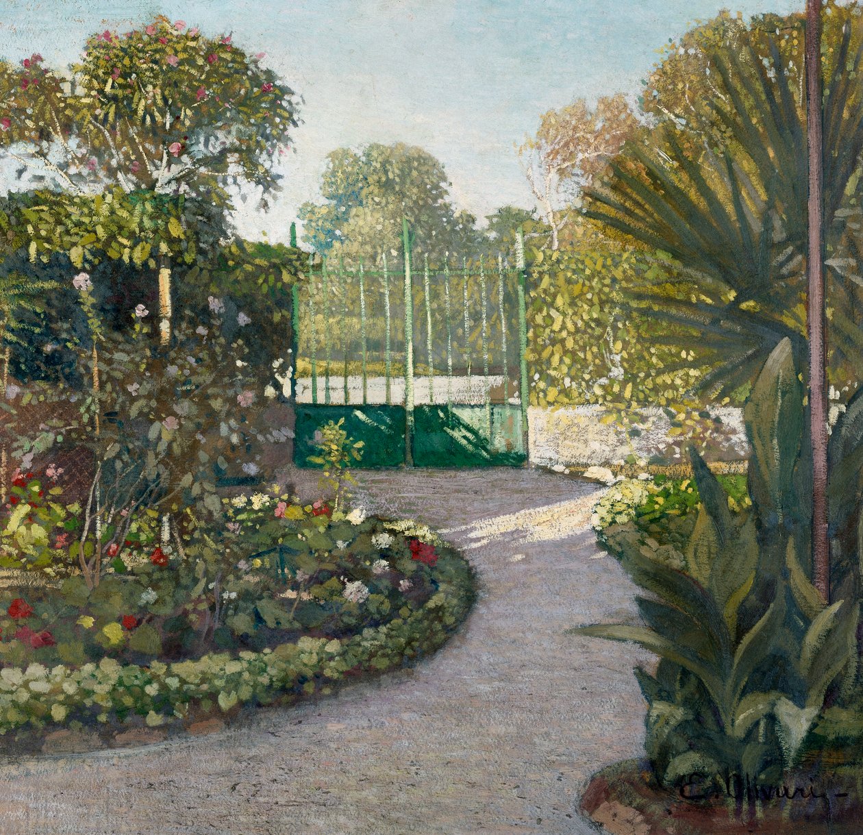 Trädgård, målning av Eugenio Olivari (1882-1917), olja på kartong, 69x72 cm av Eugenio Olivari