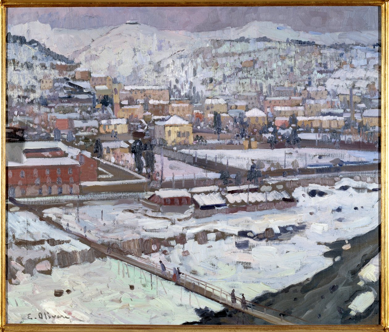 Vy över gener under snön, Italien (Vy över Genua under snön, Italien) Målning av Eugenio Olivari (1882-1917) Dim 73x85 cm Genes, Galleria d