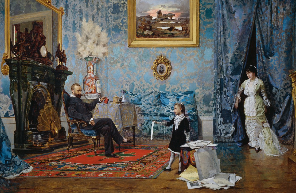 Familjen Fabricci, ca 1880, av Eugenio Scomparini (1845-1913), olja på duk, 68x187 cm, Italien av Eugenio Scomparini