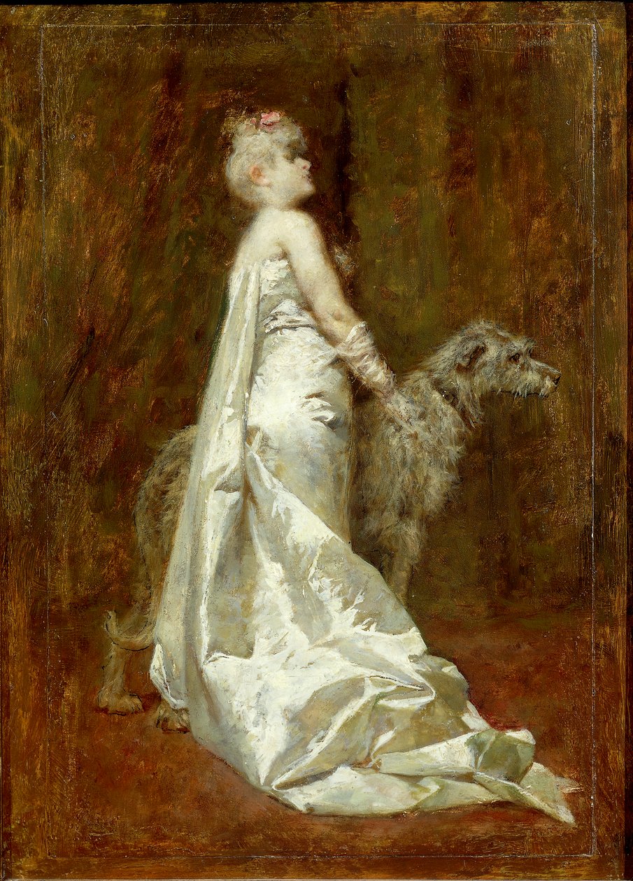 Vit klänning och hund av Eugenio Scomparini av Eugenio Scomparini