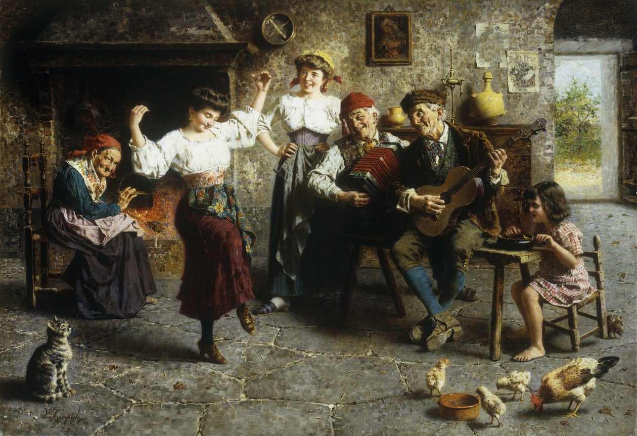 A Fine Step (olja på duk) av Eugenio Zampighi
