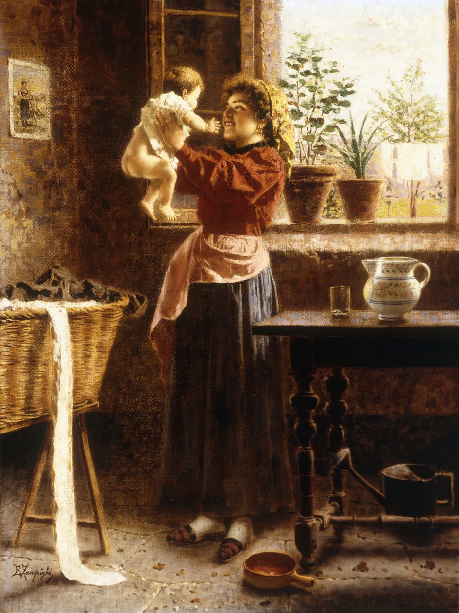 A Tender Moment (olja på duk) av Eugenio Zampighi