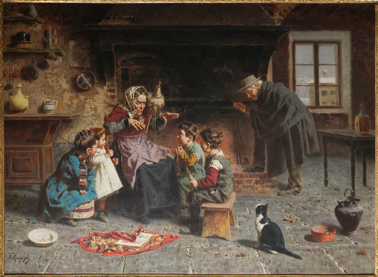 Hos mormor (olja på duk) av Eugenio Zampighi
