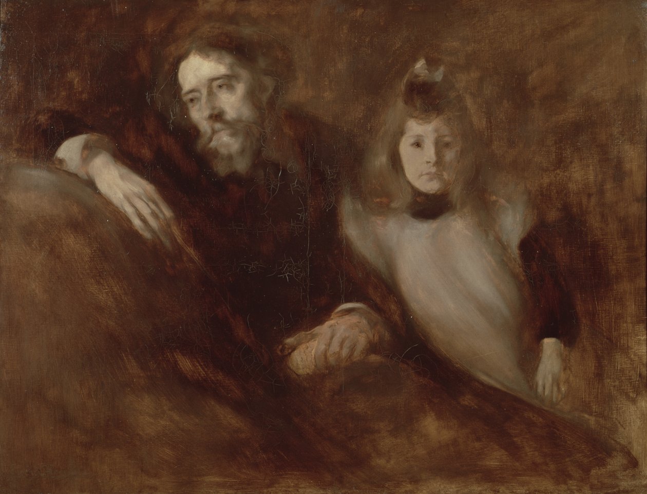 Porträtt av Alphonse Daudet (1840-97) och hans dotter Edmee, 1891 av Eugène Carrière
