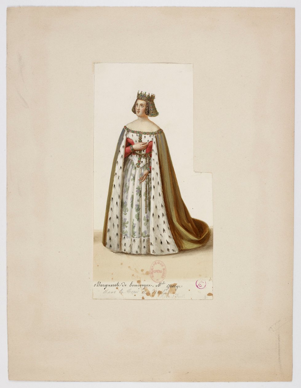 Costume of Mlle George as Marguerite de Bourgogne (La Tour de Nesle, 1832) 2 av Eugène Du Faget