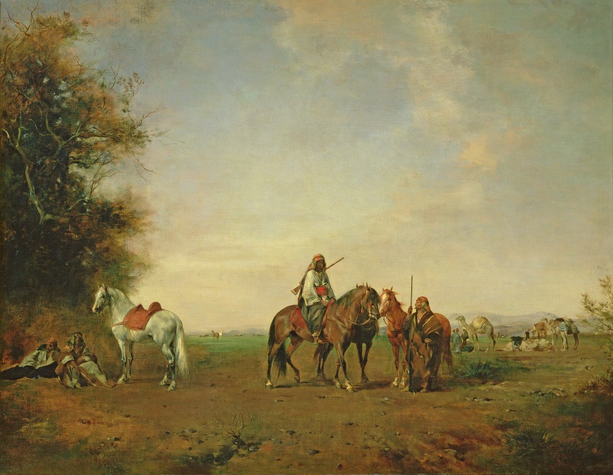 De arabiska ryttarnas viloplats på slätten, 1870 av Eugène Fromentin