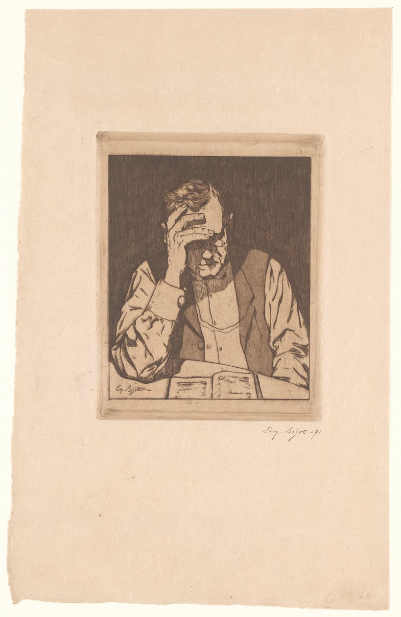 läsande man av Eugène Bejot (signed by artist)