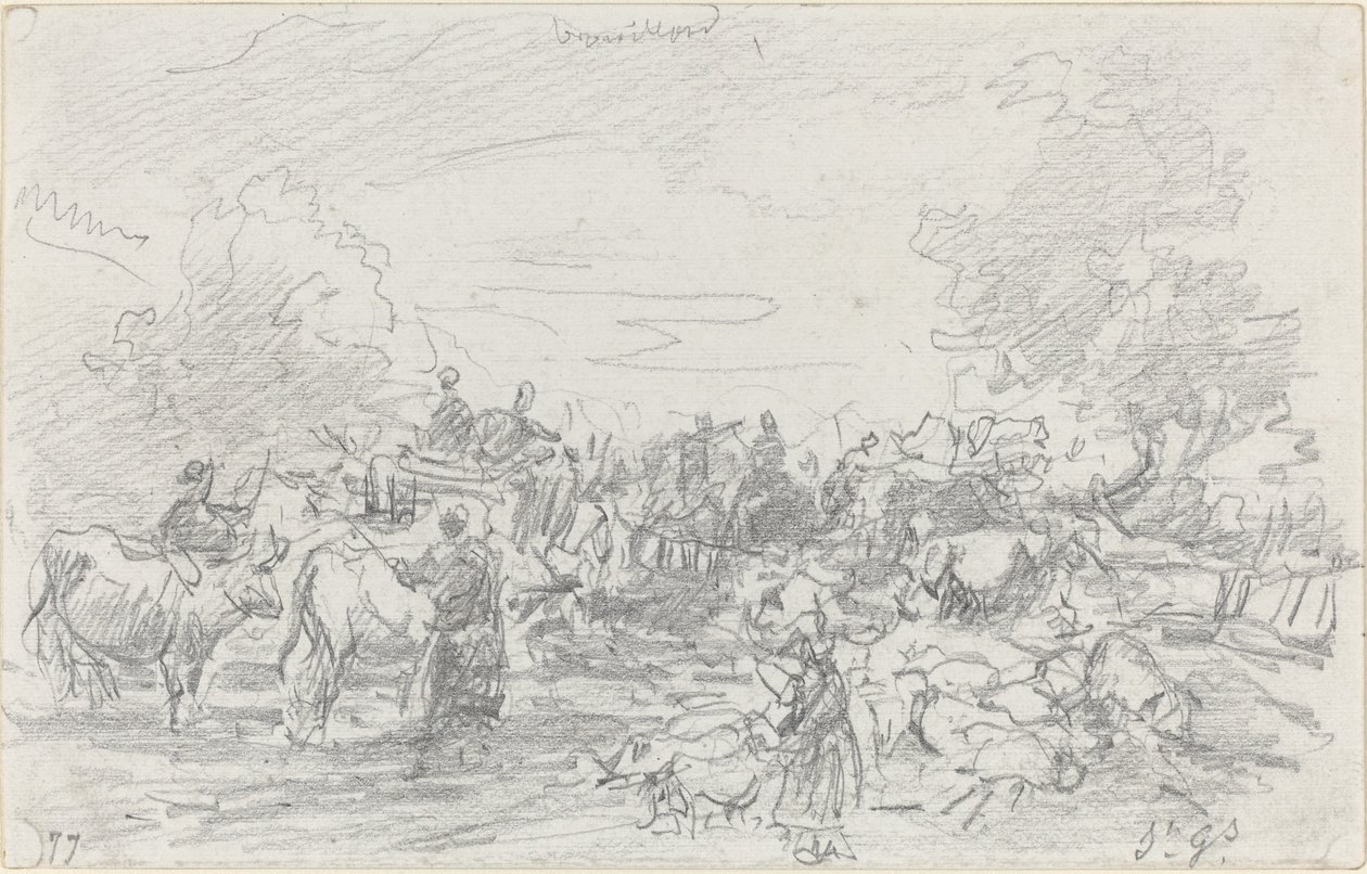 Flockar som korsar en bäck av Eugène Boudin