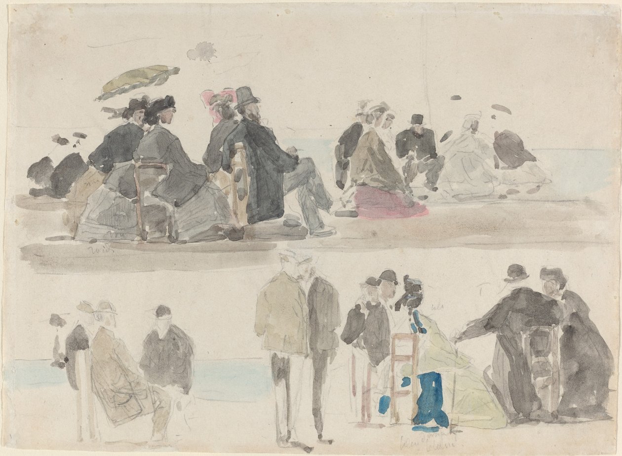 Mina damer och herrar på stranden, i två register av Eugène Boudin
