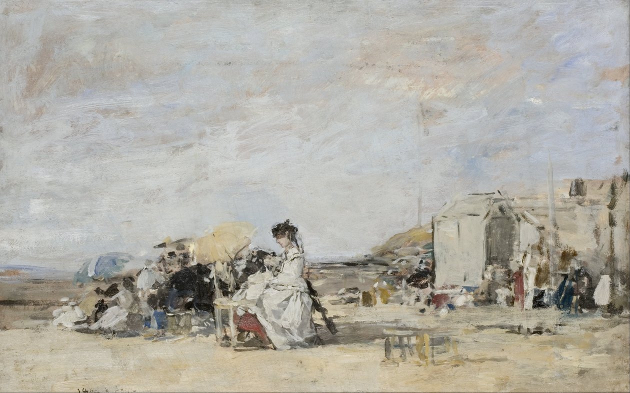 Lady in White på stranden i Trouville av Eugene Louis Boudin