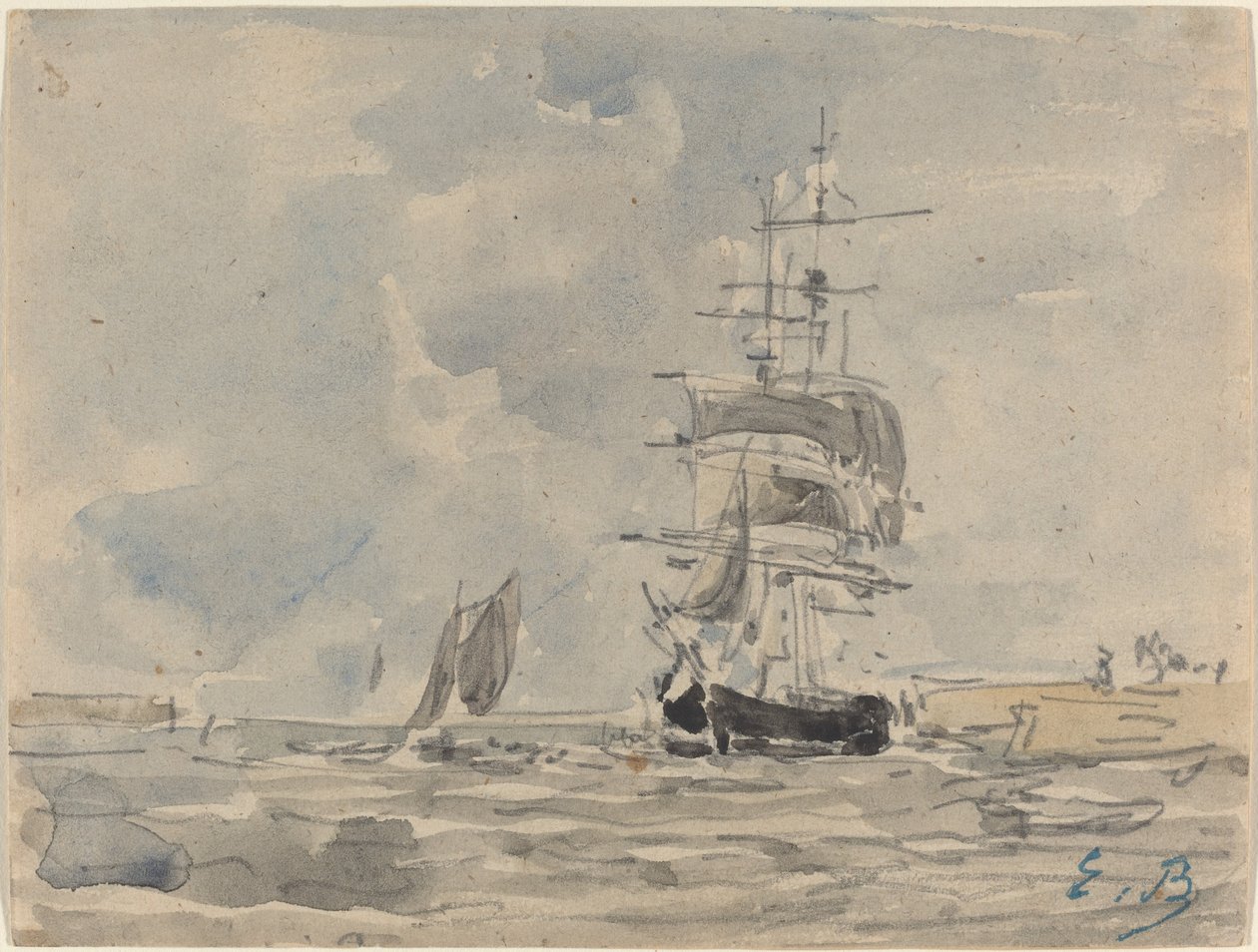 Havslandskap med segelfartyg av Eugène Boudin