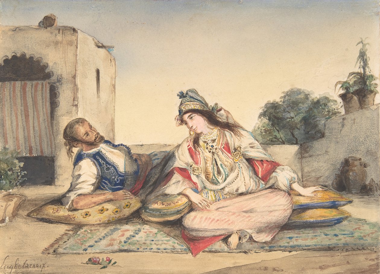Ett marockanskt par på sin terrass, 1832. av Eugène Delacroix