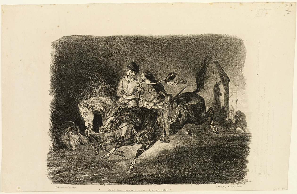 Faust och Mefistofeles galopperar genom natten på häxornas sabbat av Eugène Delacroix