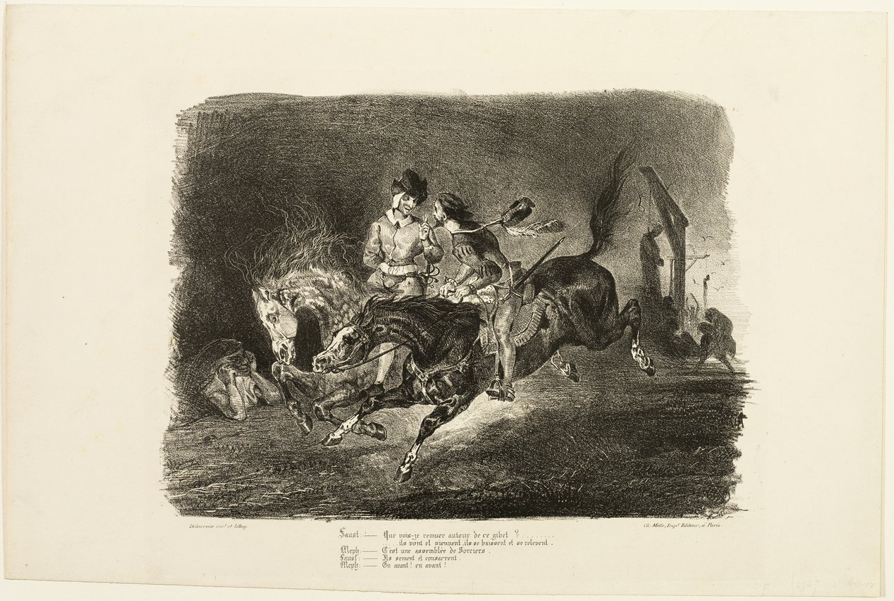 Faust och Mefistofeles galopperande genom natten på häxornas sabbat, ur Faust av Eugène Delacroix