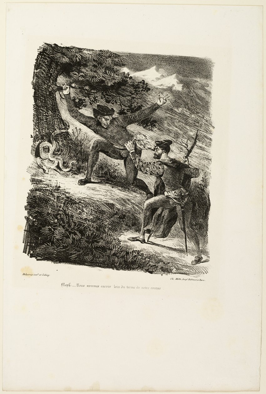 Faust och Mephistopheles i Harzbergen, från Faust av Eugène Delacroix