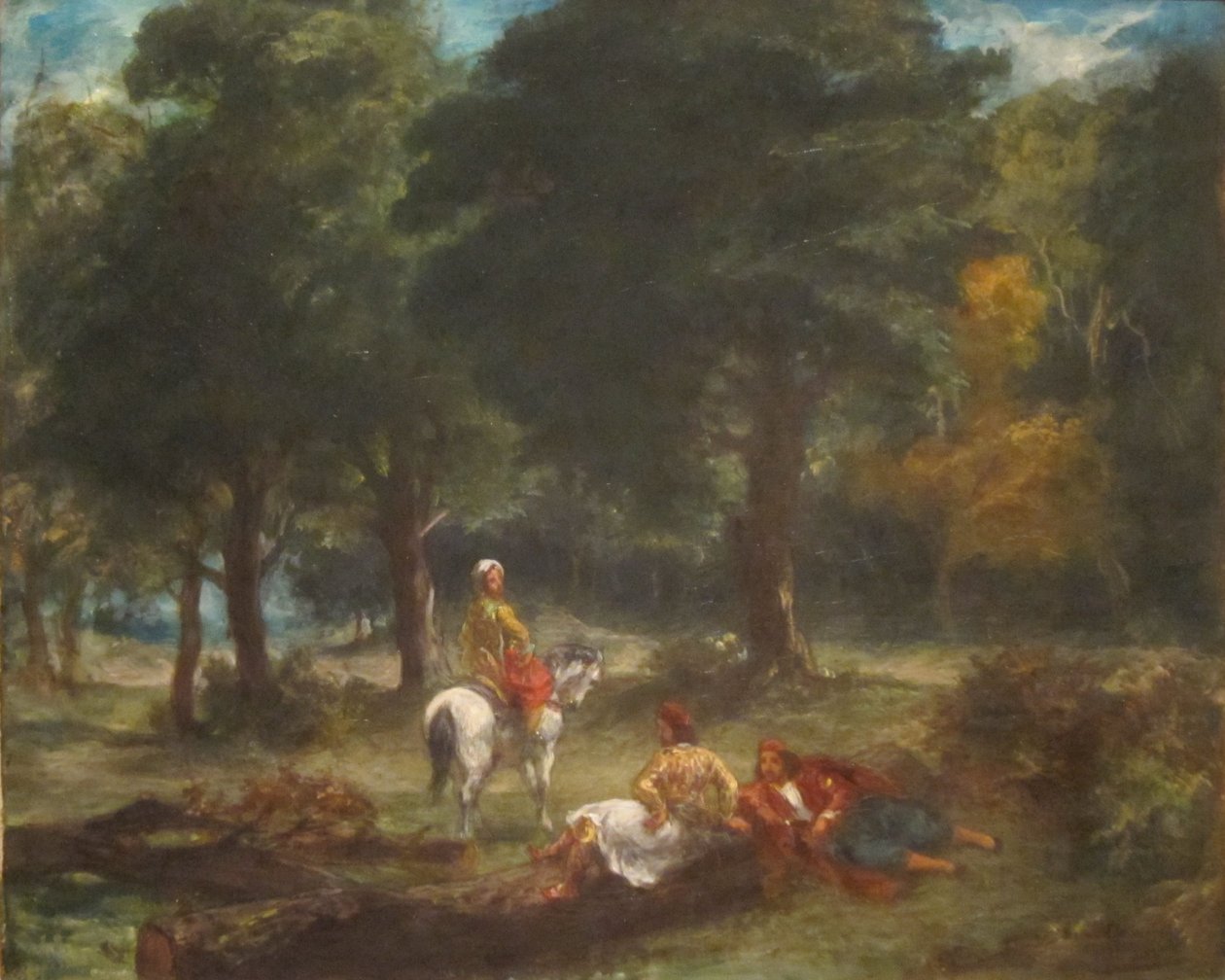 Grekisk grottmålning Män som vilar i skog av Eugène Delacroix