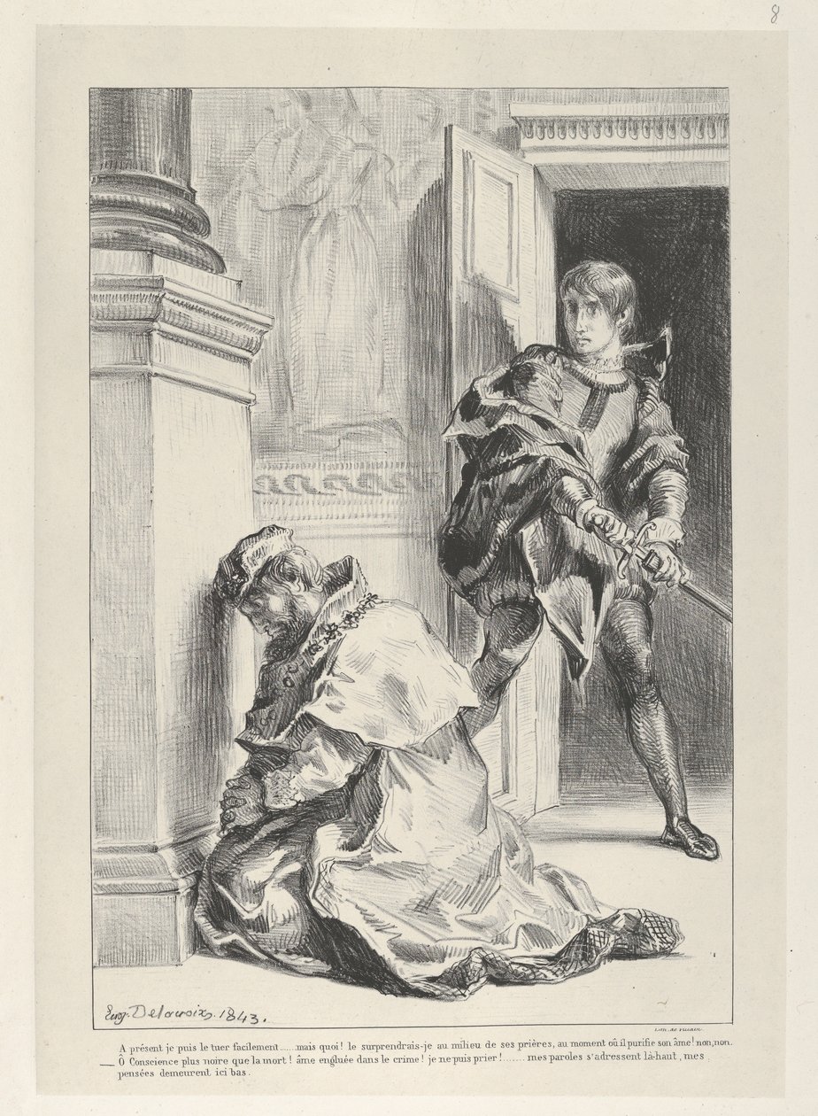 Hamlet försök att döda kungen, 1834-43., 1834-43. av Eugène Delacroix