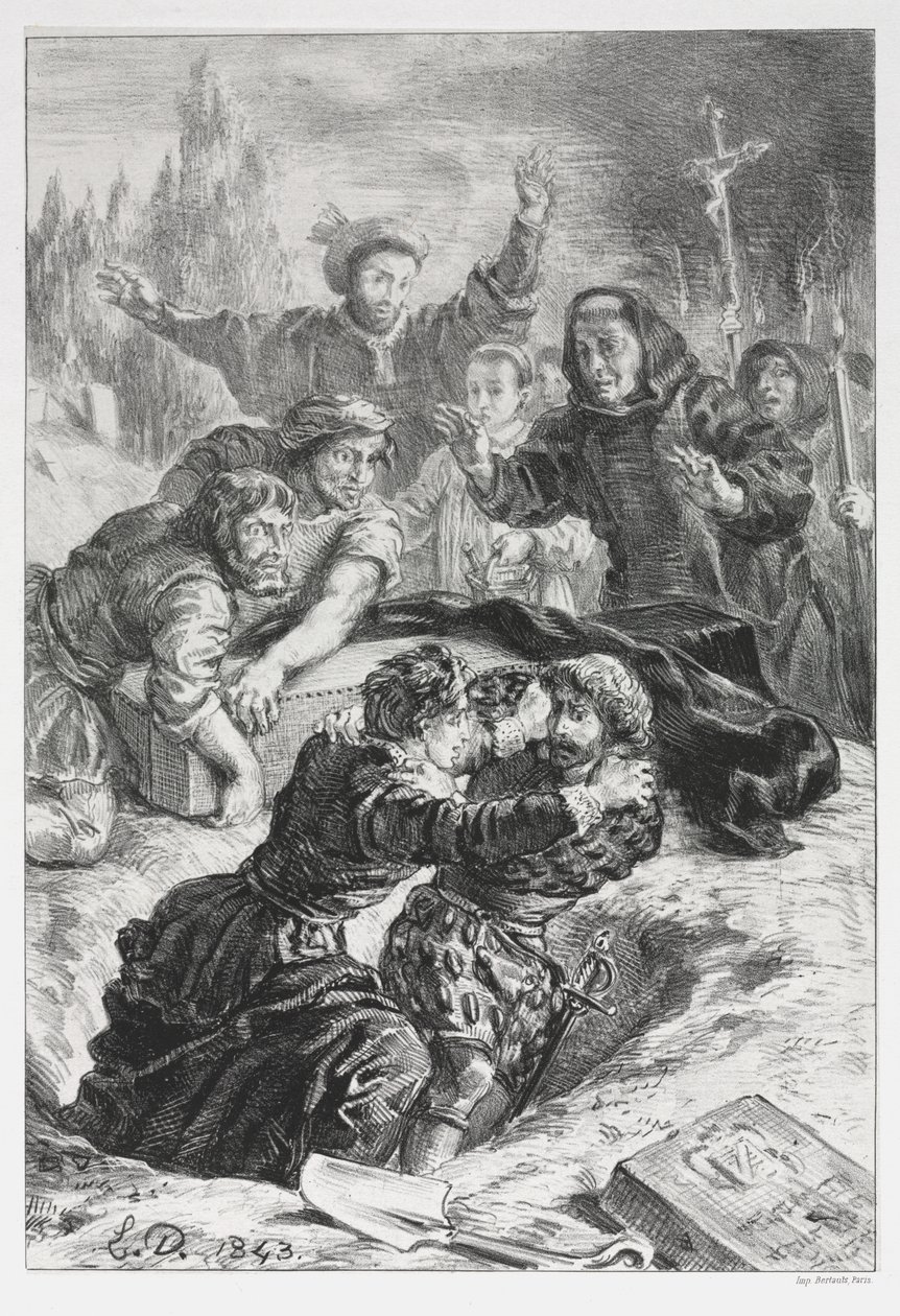 Hamlet: Hamlet och Laertes i Ophelias grav av Eugène Delacroix